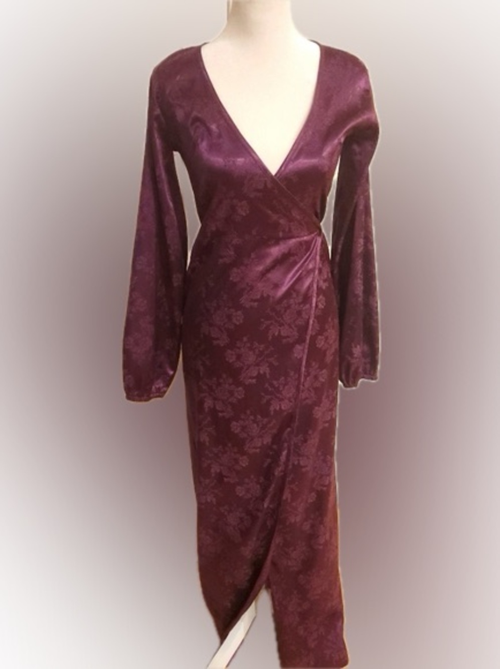 Plum Long-Sleeve Wrap Velvet Dress